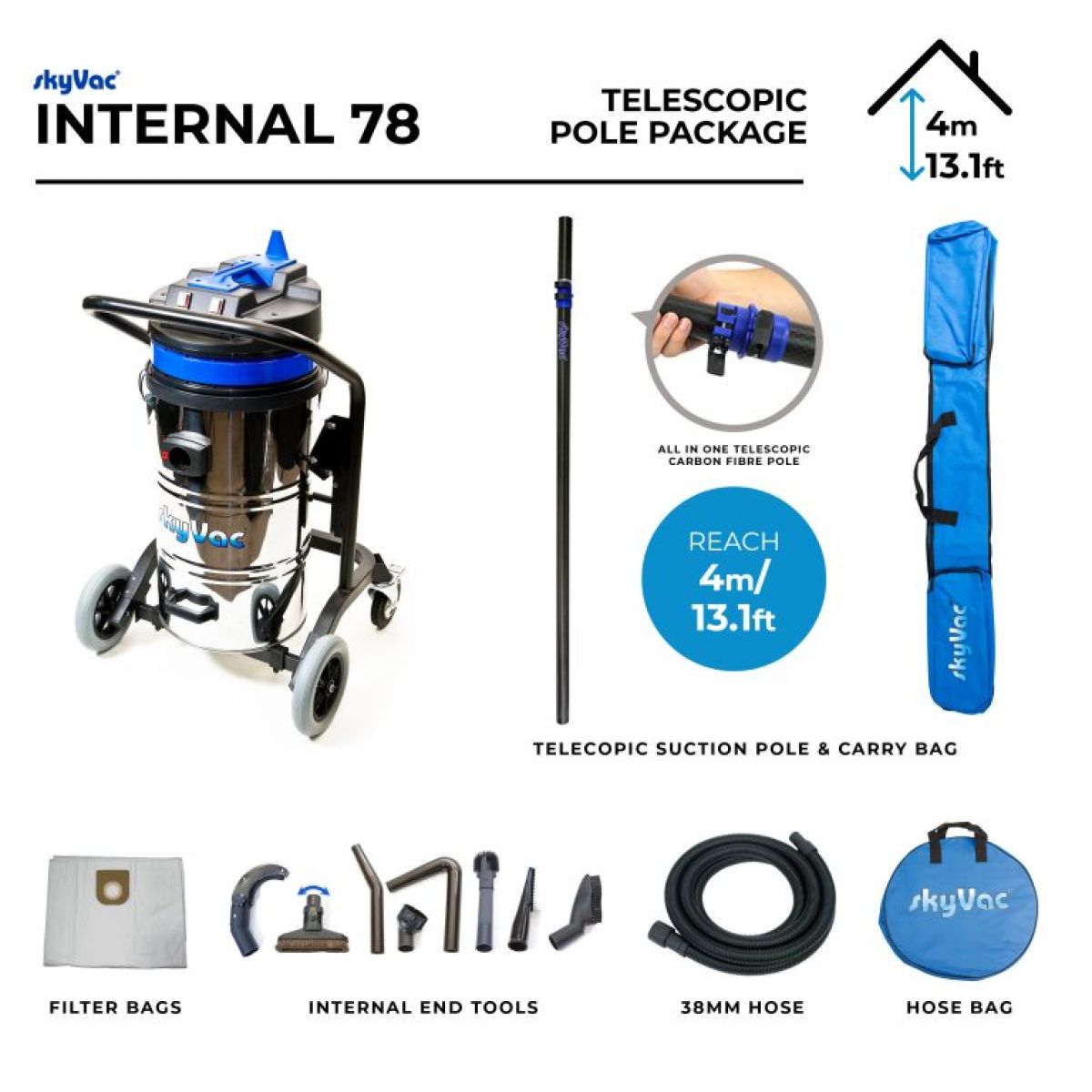 Item skyVac® Internal 78 Aspirateur industriel pour nettoyage intérieur en hauteur jusqu’à 12 mètres