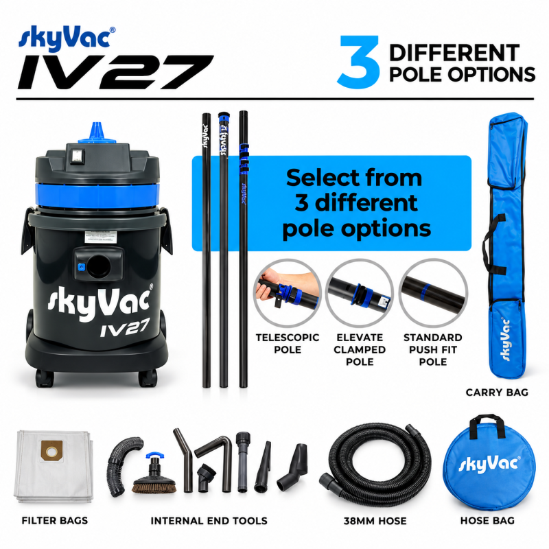 skyVac® IV27 – Aspirateur industriel compact pour nettoyage intérieur en hauteur